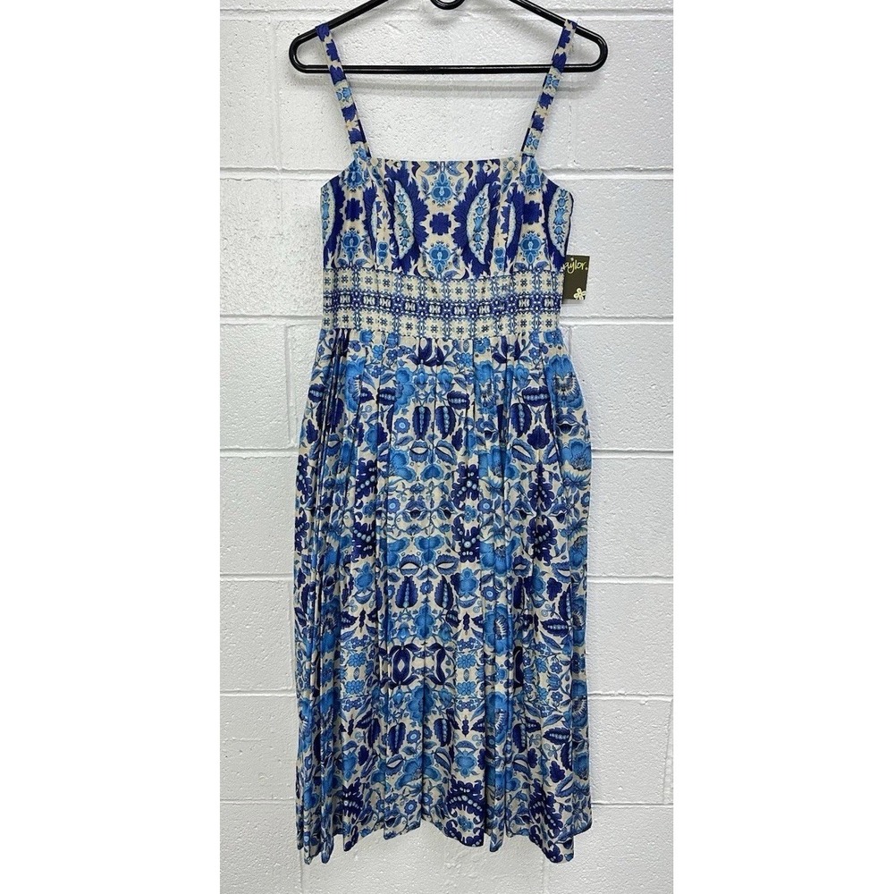 Taylor Brand Women's Summer Dress Size 8 Flowers Blue Spaghetti Strap
